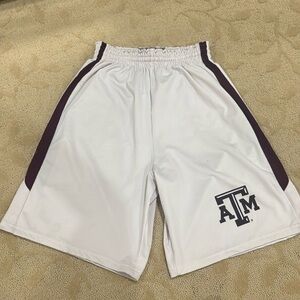 White and Maroon ATM Basketball Shorts. Adult‎ S.
